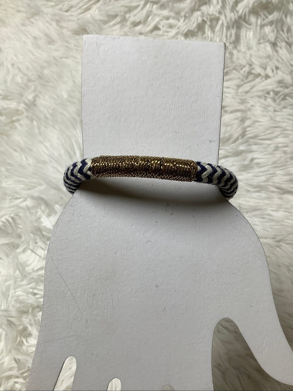 J CREW Blue White Gold Woven Metallic Cord Chevron Rope Bracelet Nautical F18-52